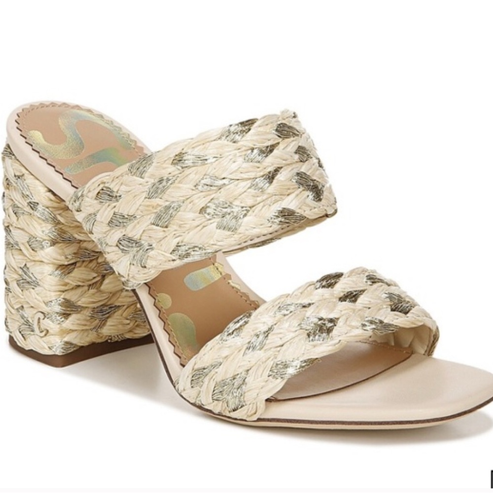 CIRCUS BY SAM EDELMAN ESTELLA SANDAL braided raffia summer slip on block heel